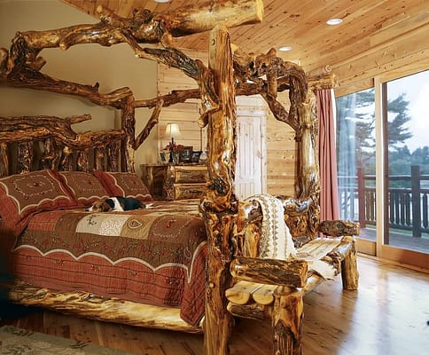 Custom master bedroom wooden bed
