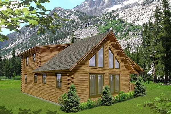 Two story log home rendering.