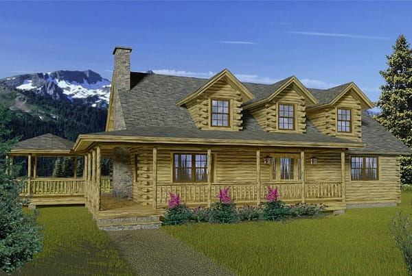 Rendering of the Shasta log home.