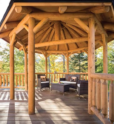 Outdoor gazebo space with lounging furniture