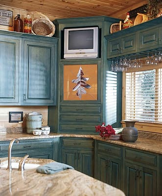 Custom blue kitchen cabinetry